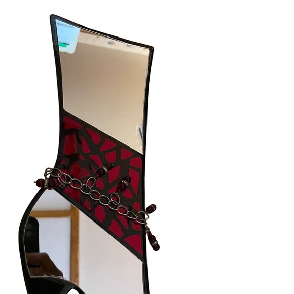 Stained Glass High Heel Boot Shaped Mirror With Beaded Accents & Mosaic Design - Picture 3 of 11
